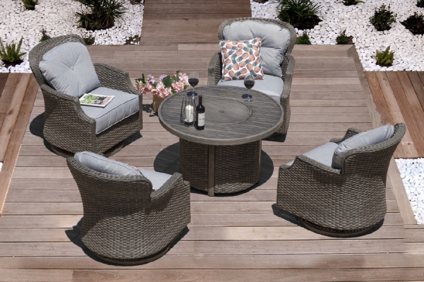 Tenaya 5-Piece Firepit Set with Swivel Rocking Chairs