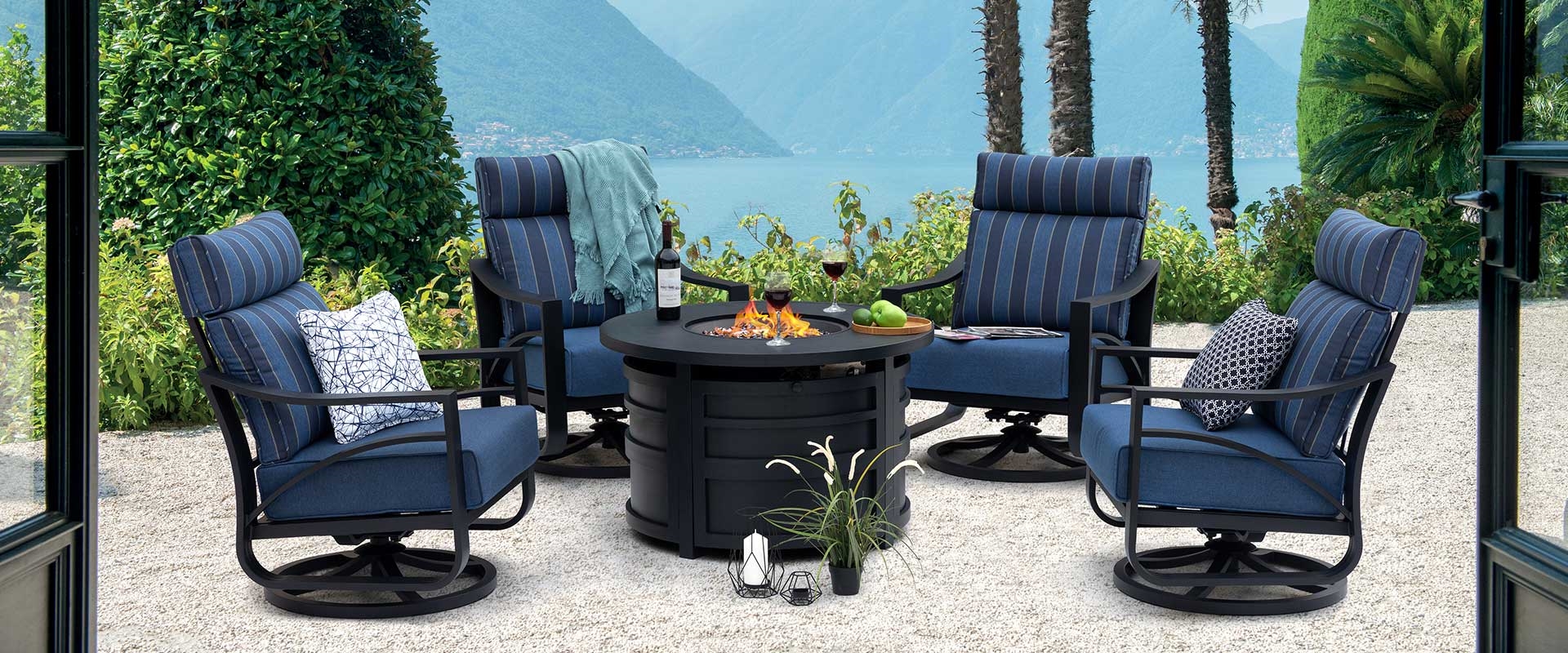 Jarvis 5-Piece Firepit Set with Swivel Rocking Chairs