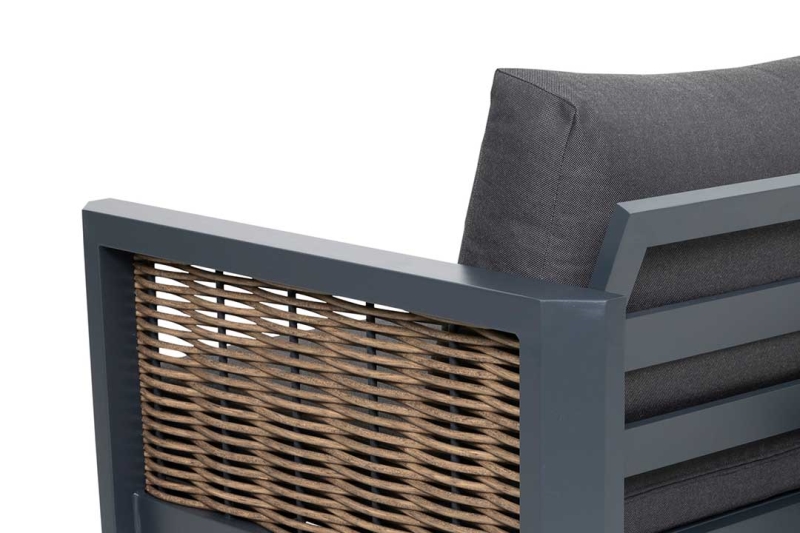 This patio furniture set is made of a powder-coated aluminum steel frame to ensure overall stability. All-weather PE rattan wicker is waterproof and UV-resistant, which can prevent damping and fading.