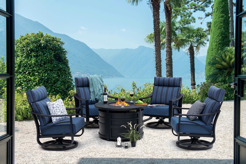The Jarvis 5-Piece Conversational Set is assorted with one firepit. The firepit is constructed of high-quality aluminum and can last long to create endless warm outdoor entertainment occasions.