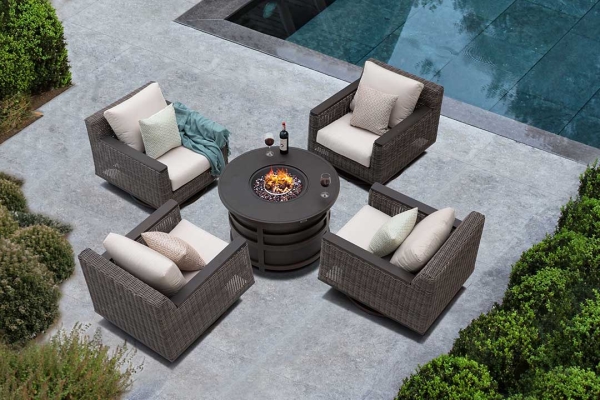 Beaufort 5-Piece Firepit Set with Swivel Rocking Chairs