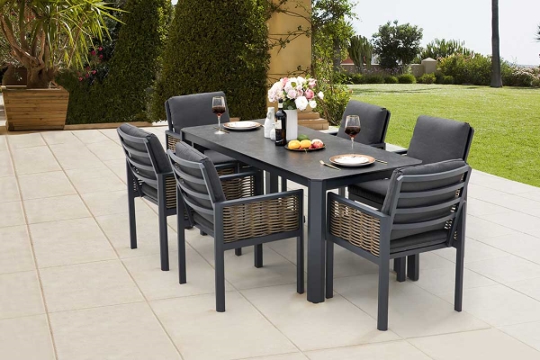 Hallie 7-Piece Aluminum & Wicker Dining Set