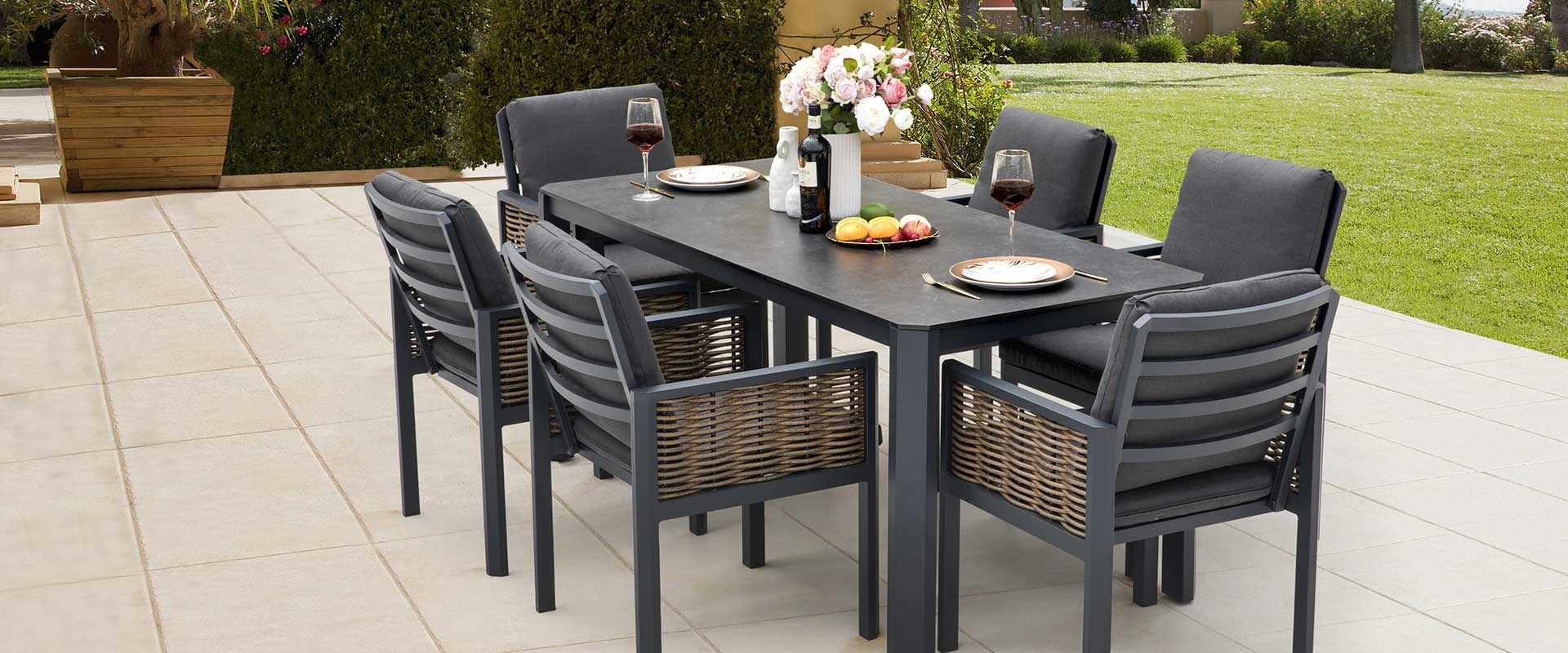 Hallie 7-Piece Aluminum & Wicker Dining Set