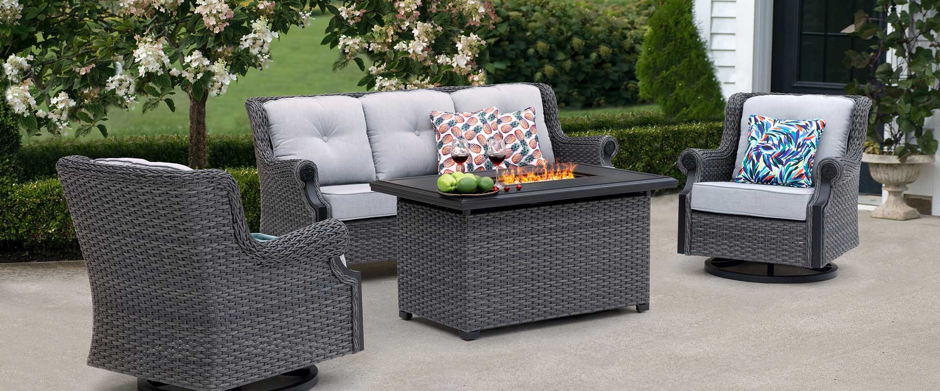 Lassen 4-Piece Firepit Set with Swivel Rocking Chairs