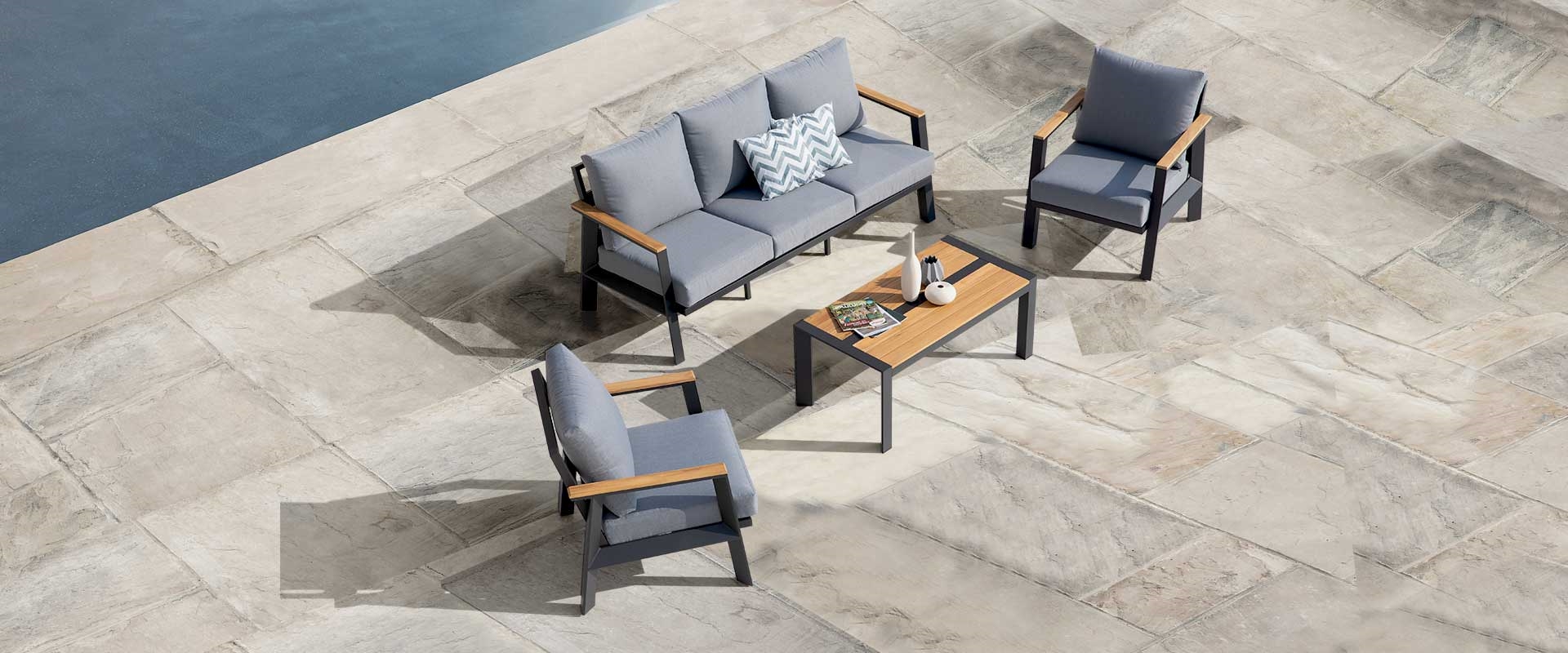 Burton 4-Piece Aluminum & Teak Sofa Set