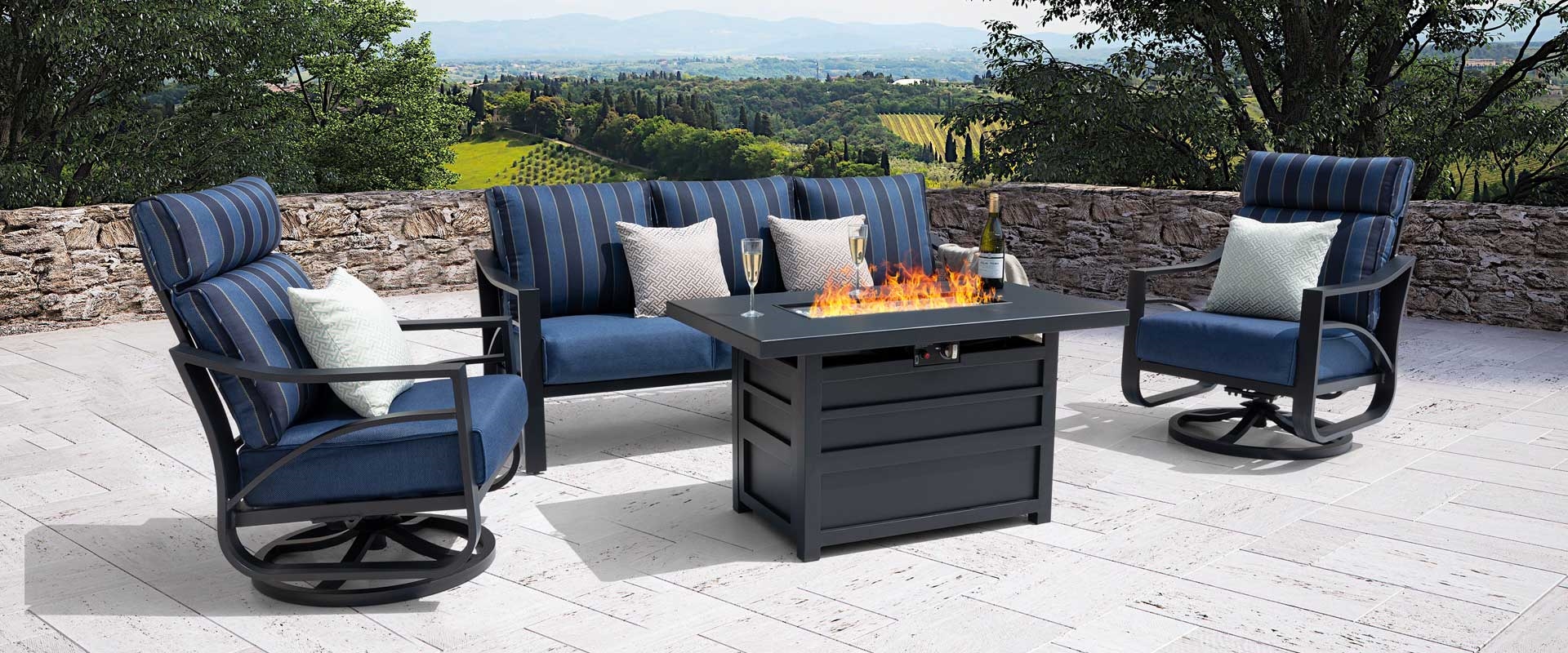 Jarvis 4-Piece Firepit Set with Swivel Rocking Chairs