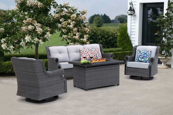 Lassen 4-Piece Firepit Set with Swivel Rocking Chairs