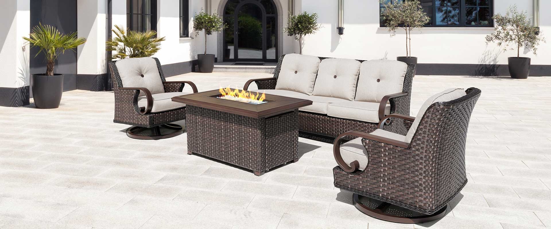 Brooks 4-Piece Firepit Sofa Set with Swivel Rocking Chairs