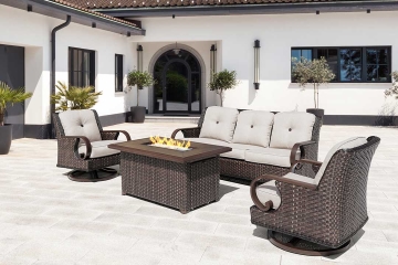 Brooks 4-Piece Firepit Sofa Set with Swivel Rocking Chairs