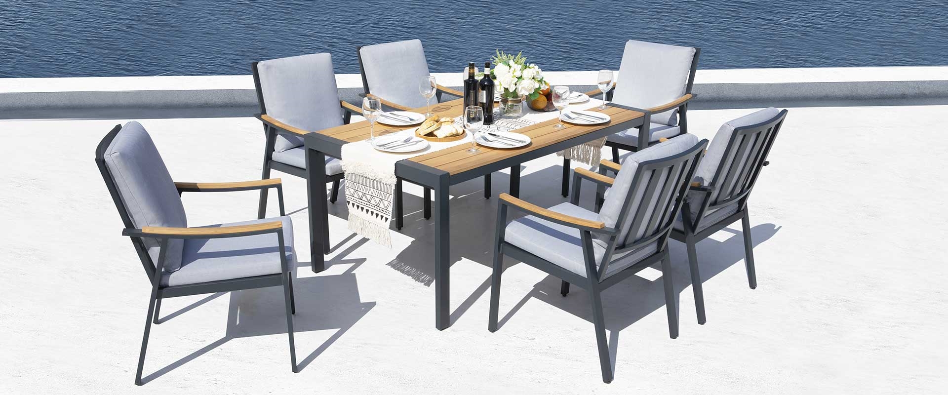 Nova 7-Piece Aluminum & Teak Dining Set