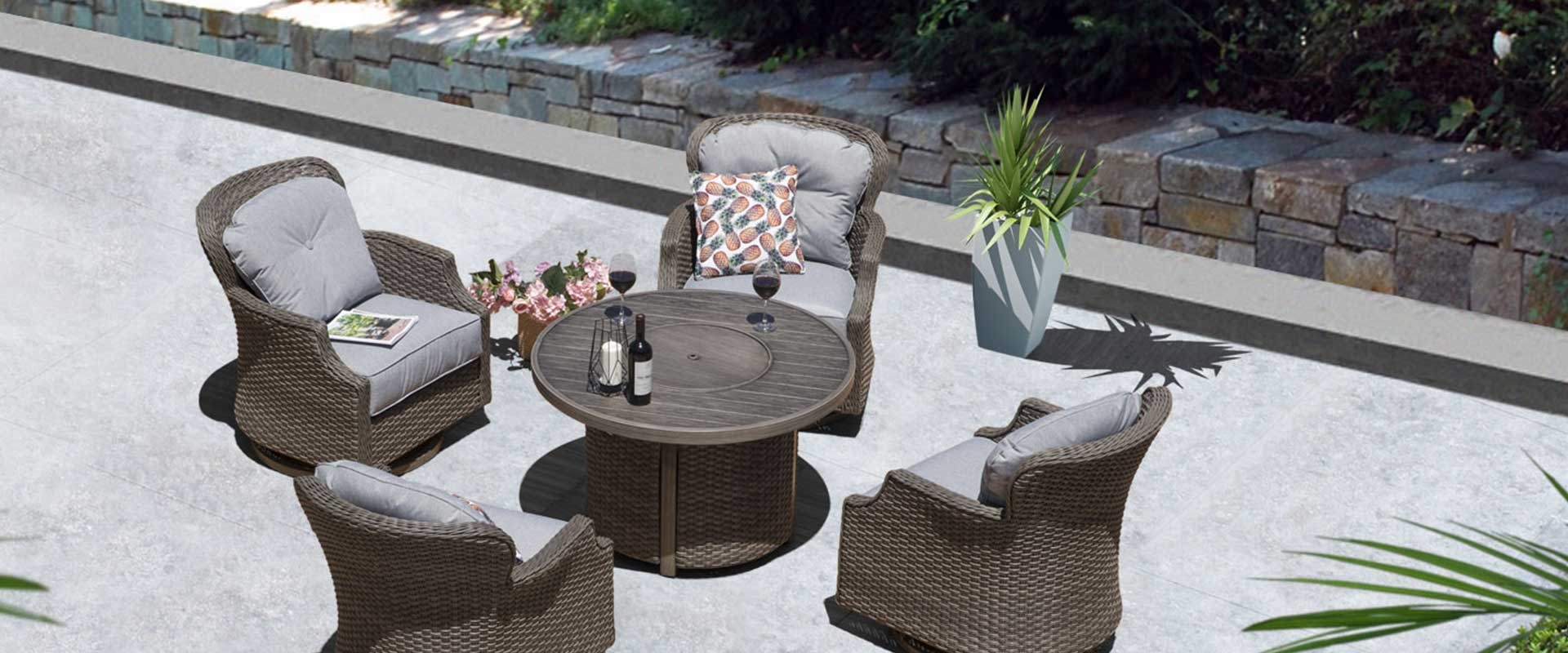 Tenaya 5-Piece Firepit Set with Swivel Rocking Chairs