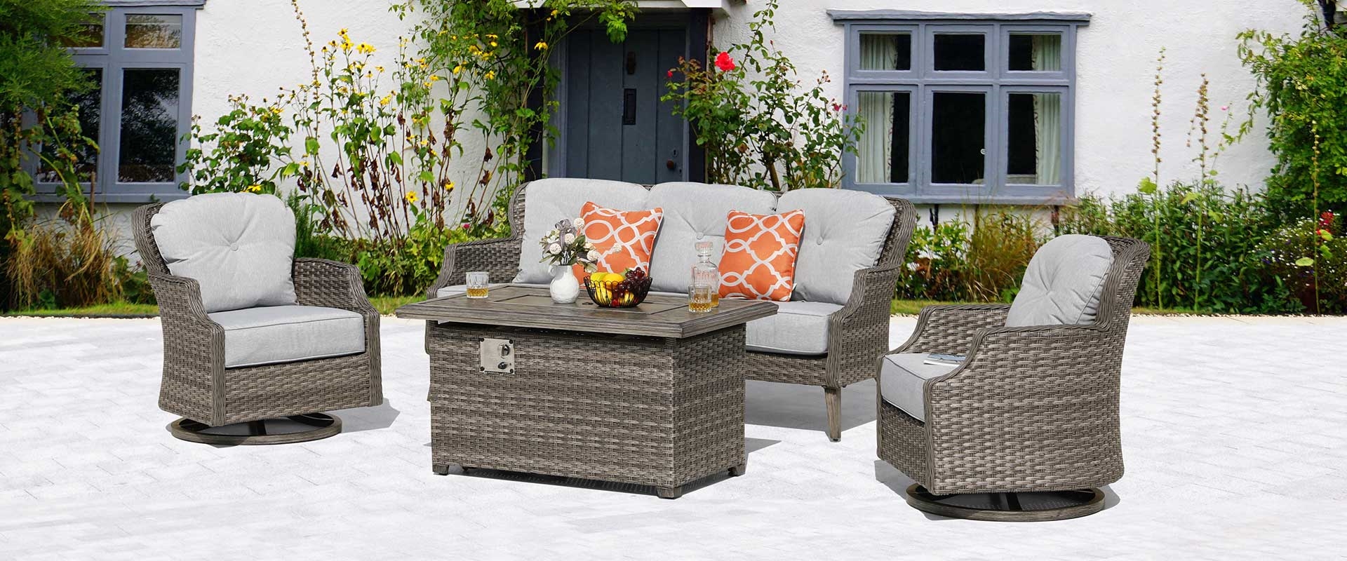 Tenaya 4-Piece Firepit Set with Swivel Rocking Chairs