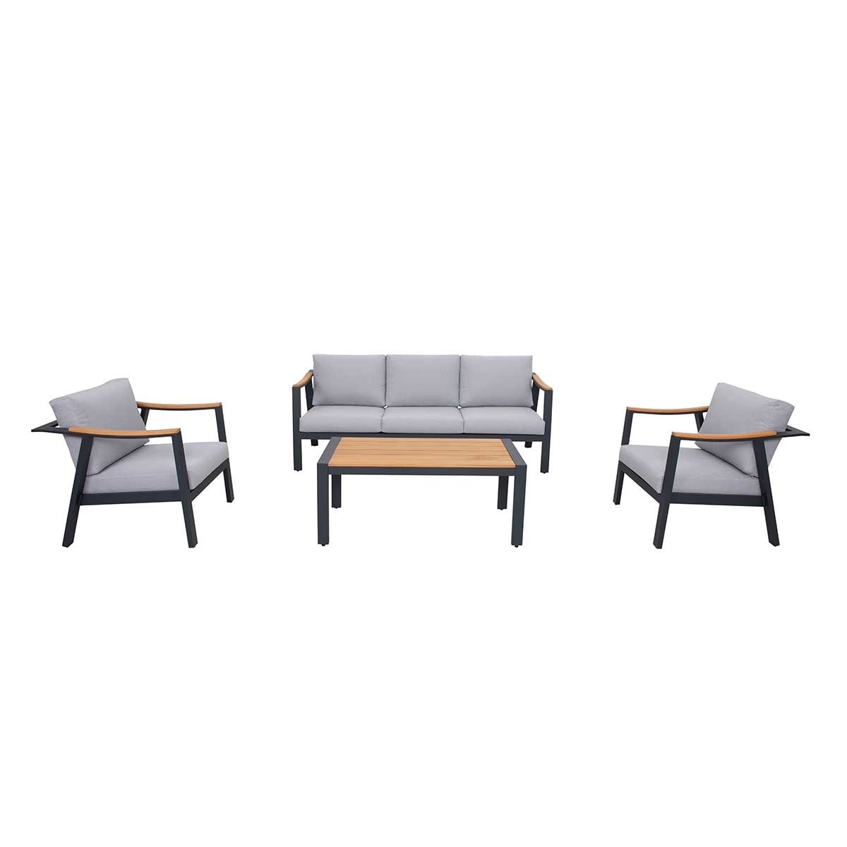 Nova 4-Piece Aluminum & Teak Sofa Set with Stationary Chairs_0