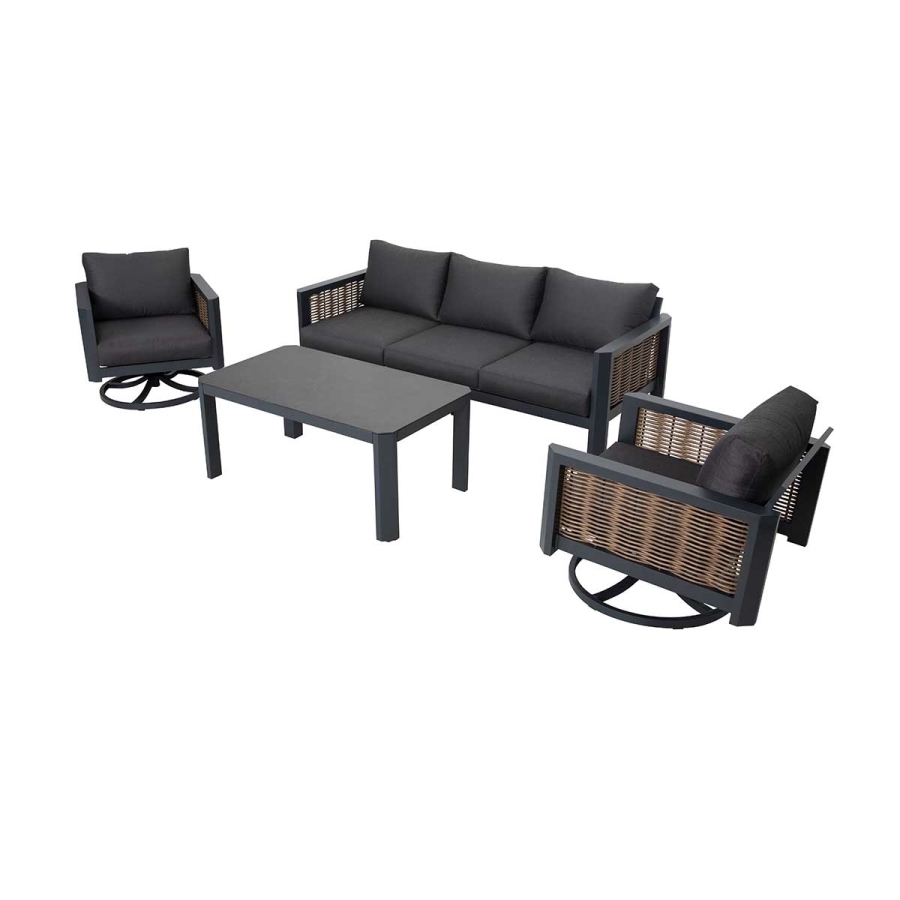 Hallie 4-Piece Aluminum & Wicker Sofa Set with Swivel Rocking Chairs_1