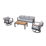 Nova 4-Piece Aluminum & Teak Sofa Set with Swivel Rocking Chairs_1