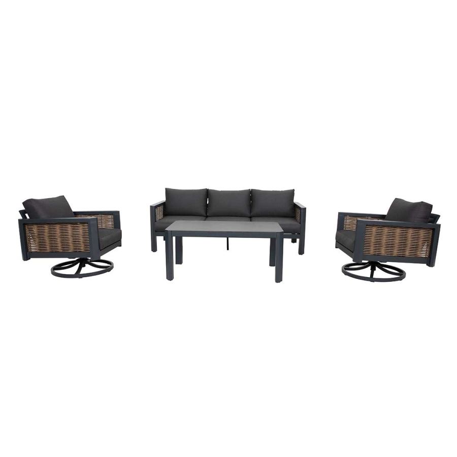 Hallie 4-Piece Aluminum & Wicker Sofa Set with Swivel Rocking Chairs_0