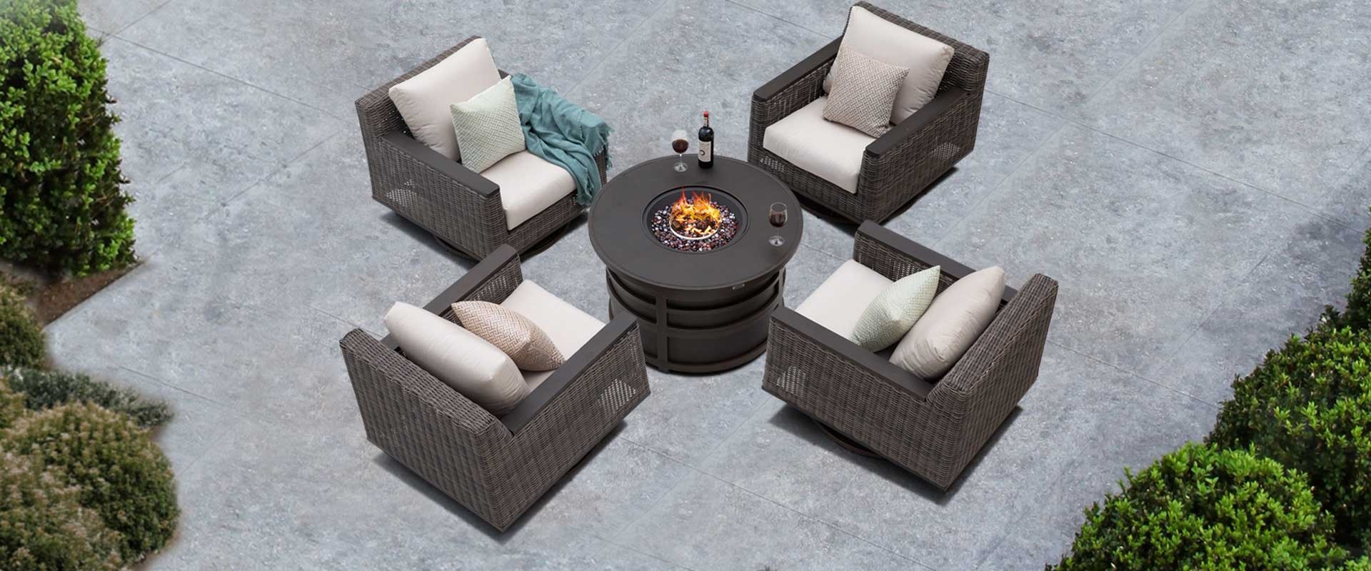 Beaufort 5-Piece Firepit Set with Swivel Rocking Chairs
